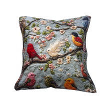 Embroidered Flower And Bird Pillow