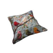 Embroidered Flower And Bird Pillow